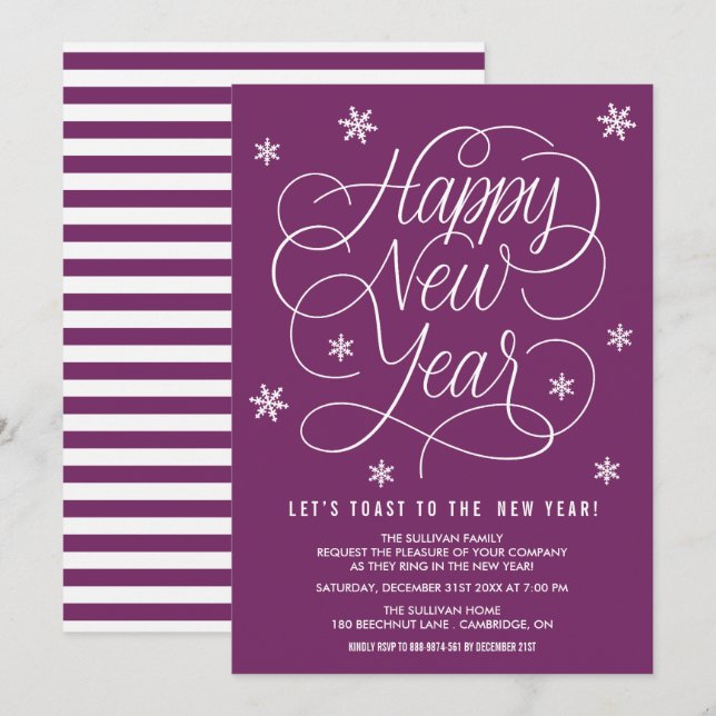Purple Whimsical New Year's Eve Party Invitation (Front/Back)