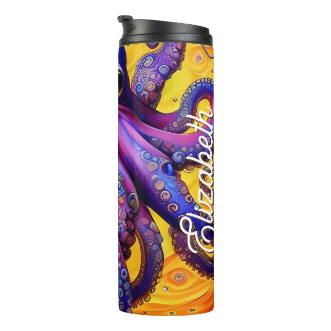 Purple Whimsical Octopus with Personalised Name Thermal Tumbler (Rotated Right)