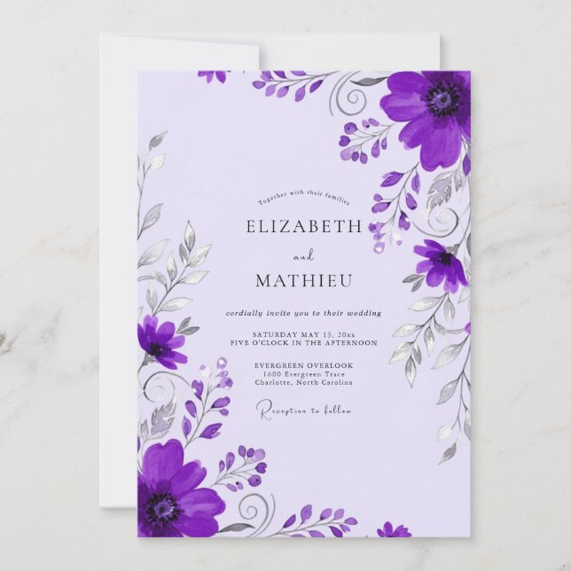 Purple Whimsical Spring Wedding Invitation (Front)