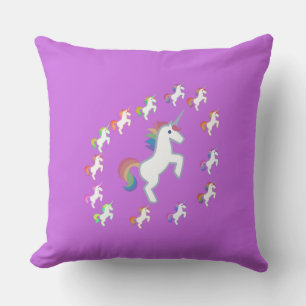 Purple Whimsical Unicorn Circle Illustration Cushion