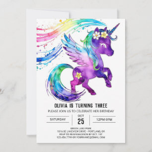 Purple Whimsical Unicorn Digital Birthday Invitation