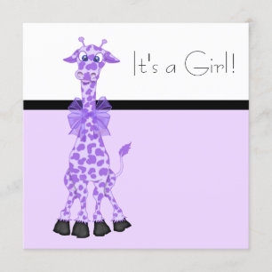 Purple Whimsy Giraffe Baby Girl Shower Invitation
