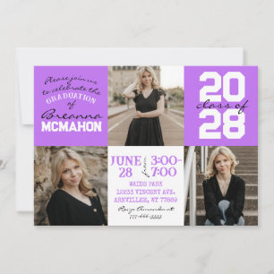Purple & White 3 Photo Graduation Invitation