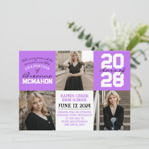 Purple & White 4 Photo Graduation Announcement