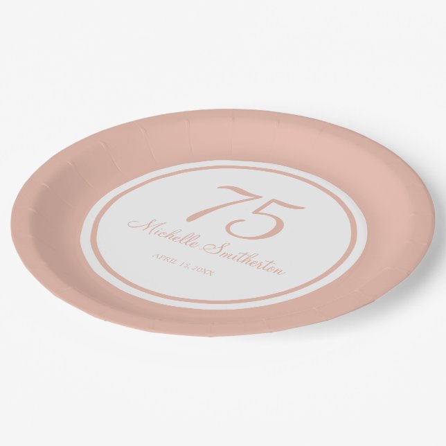 Purple White 75th Birthday Paper Plate (Angled)