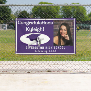 Purple & White Accent Vinyl Graduation Photo Banner