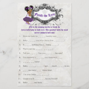 Purple White African Princess Baby Shower Game Flyer