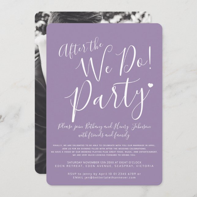 Purple white after the we do wedding after party invitation (Front/Back)