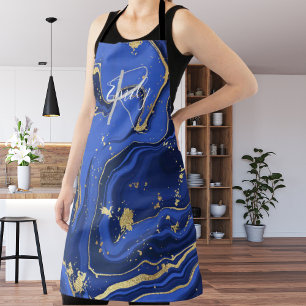 Purple White Agate Marble Abstract Name Monogram Apron