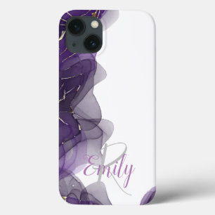 Purple White Agate Marble Abstract Name Monogram iPhone 13 Case