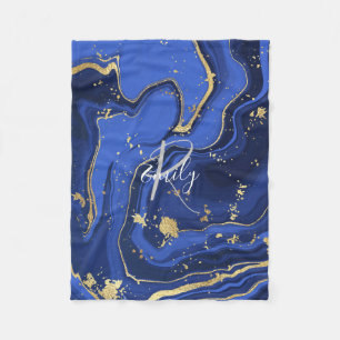 Purple White Agate Marble Abstract Name Monogram Fleece Blanket
