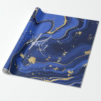 Purple White Agate Marble Abstract Name Monogram Wrapping Paper