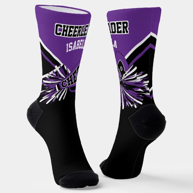 Purple, White and Black Cheerleader Socks (Angled)