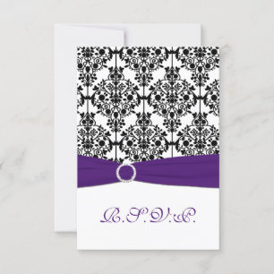 Purple, White and Black Damask Reply Card 2