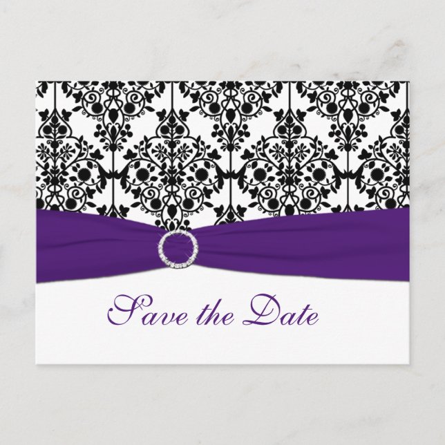 Purple, White and Black Save the Date Postcard (Front)