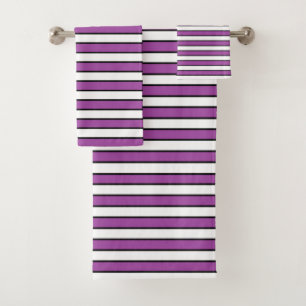 Purple, White and Black Stripes Bath Towel Set