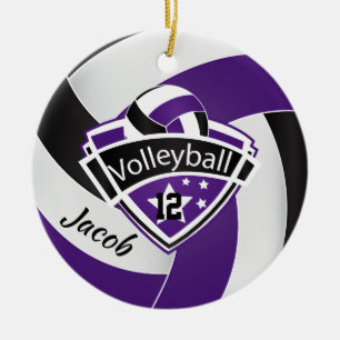 Purple, White and Black Volleyball Ceramic Tree Decoration
