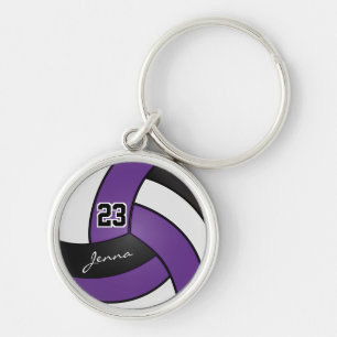 Purple, White and Black Volleyball - Customise Key Ring