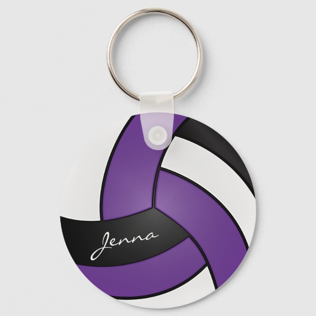 Purple, White and Black Volleyball Key Ring (Front)