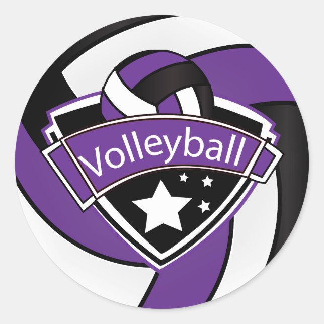 Purple, White and Black Volleyball Superstar Classic Round Sticker (Front)