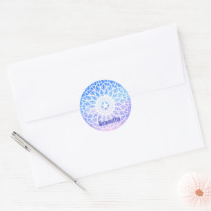 Purple,White And Blue Space Floral Mandala Classic Round Sticker