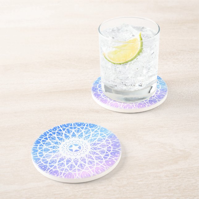 Purple,White And Blue Space Floral Mandala Coaster (Side)