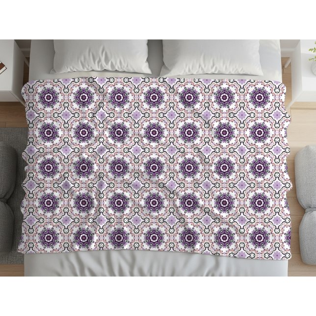 Purple, white and gray geometric mandala pattern  fleece blanket (Creator Uploaded)