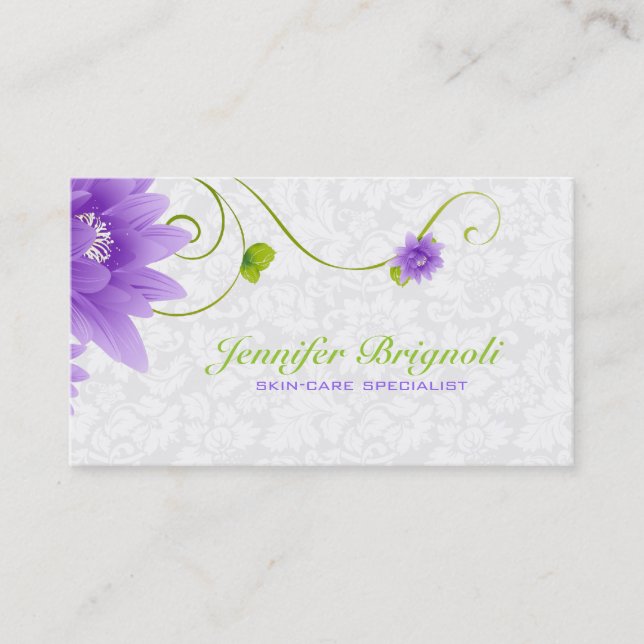Purple White And Green Design Business Card (Front)