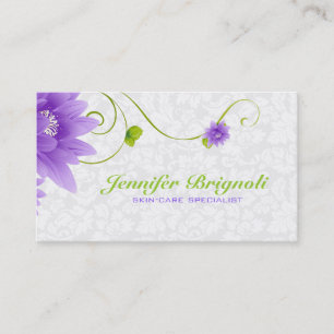 Purple White And Green Floral Design Business Card