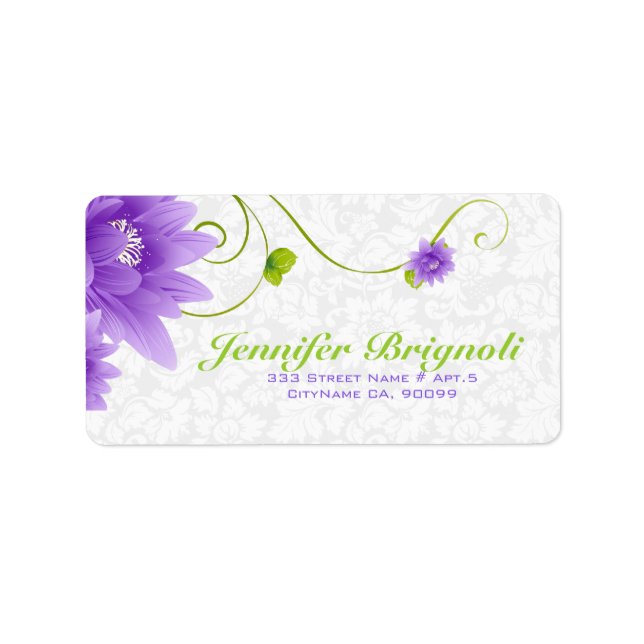 Purple White And Green Floral Design Label (Front)