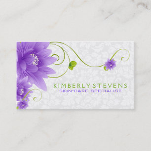 Purple White And Green Floral Illustration Business Card