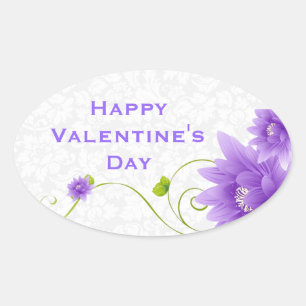 Purple White And Green Floral Illustration Oval Sticker