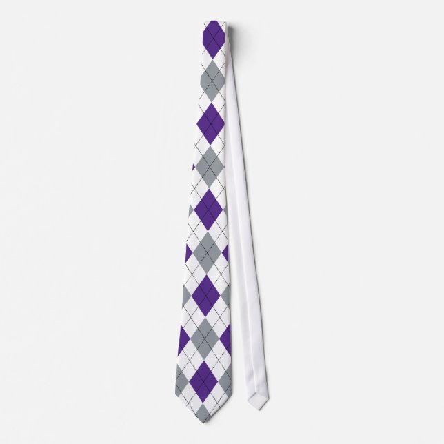 Purple, White, and Grey Argyle Pattern Tie (Front)