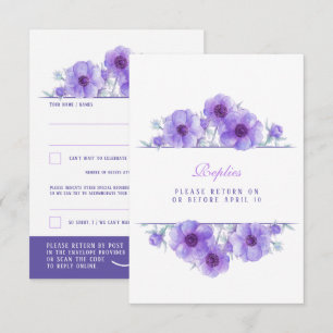 Purple white anemone floral wedding QR reply RSVP 
