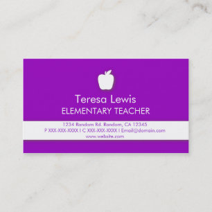 Purple white apple symbol teacher business cards