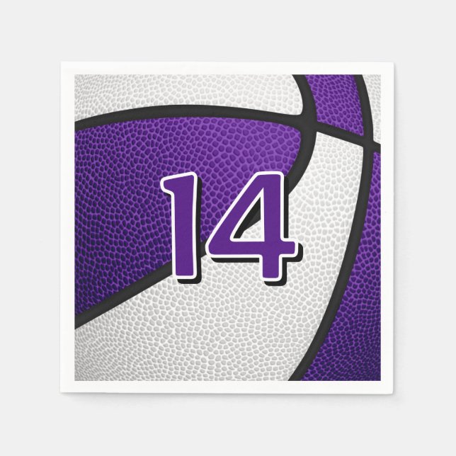 purple white basketball birthday party napkin (Front)