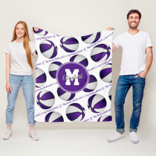 purple white basketball court is my happy place fleece blanket