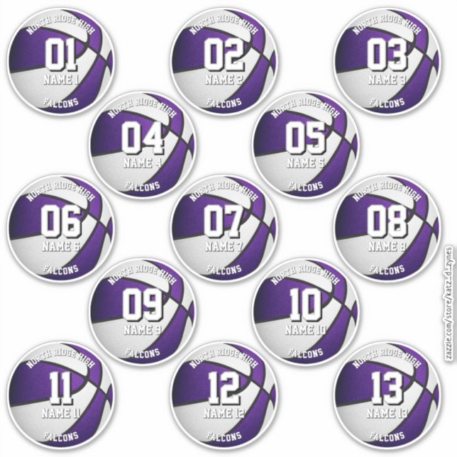 purple white basketball custom players names (Front)