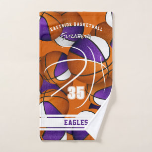 purple white basketball team colours athlete name hand towel