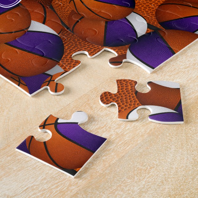 purple white basketball team colours personalised jigsaw puzzle (Side)