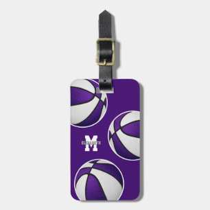 purple white basketball travel team colours luggage tag