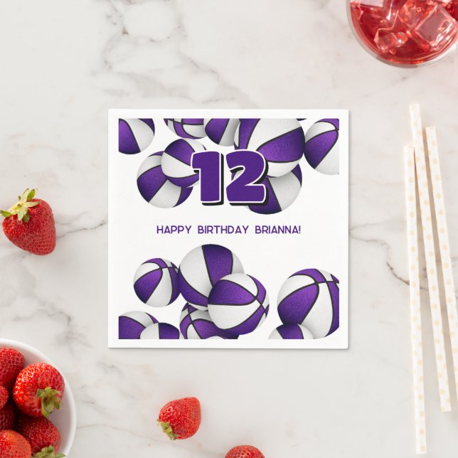 purple white basketballs boys girls sports party napkin (Insitu)