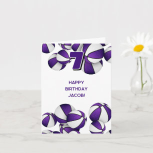 purple white basketballs kids birthday card