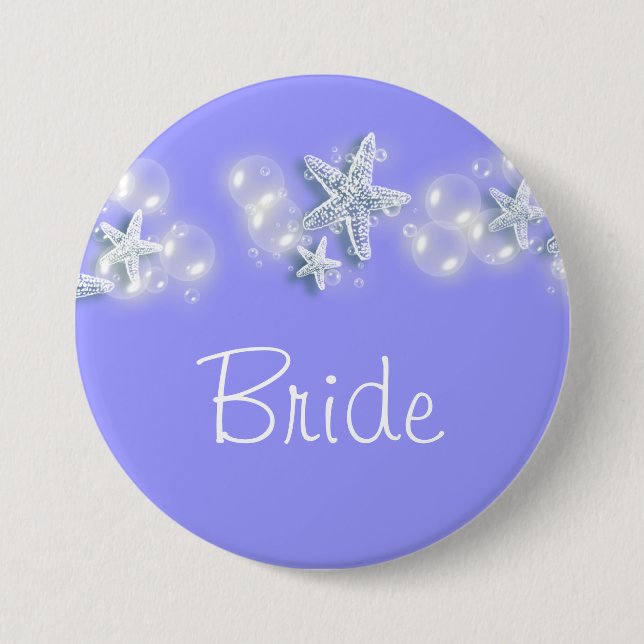Purple white beach bride bridal 7.5 cm round badge (Front)