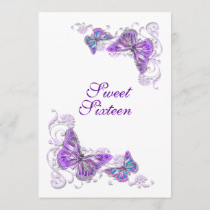 Purple white birthday engagement wedding invitation