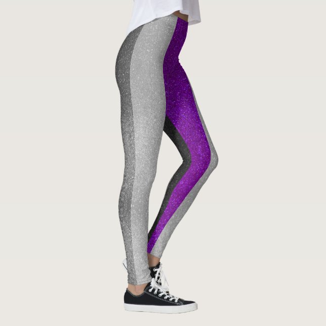 Purple White Black Glitter Asexual Gay Pride Flag Leggings (Right)