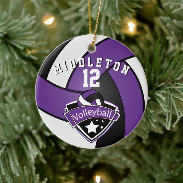 Purple, White & Black Personalize Volleyball 🏐 Ceramic Tree Decoration (Tree)