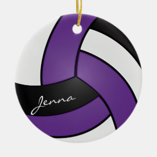 Purple, White & Black Volleyball(Print Both Sides) Ceramic Tree Decoration