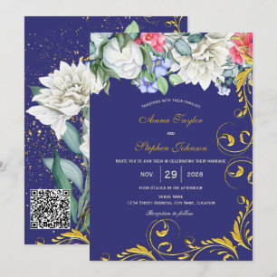 Purple White Blue Pink Gold Swirls Botanical Invitation