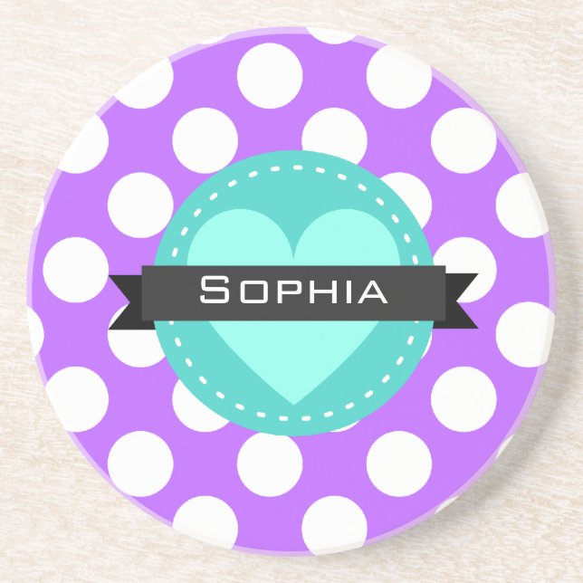 Purple White Blue Polka Dot Pattern Coaster (Front)